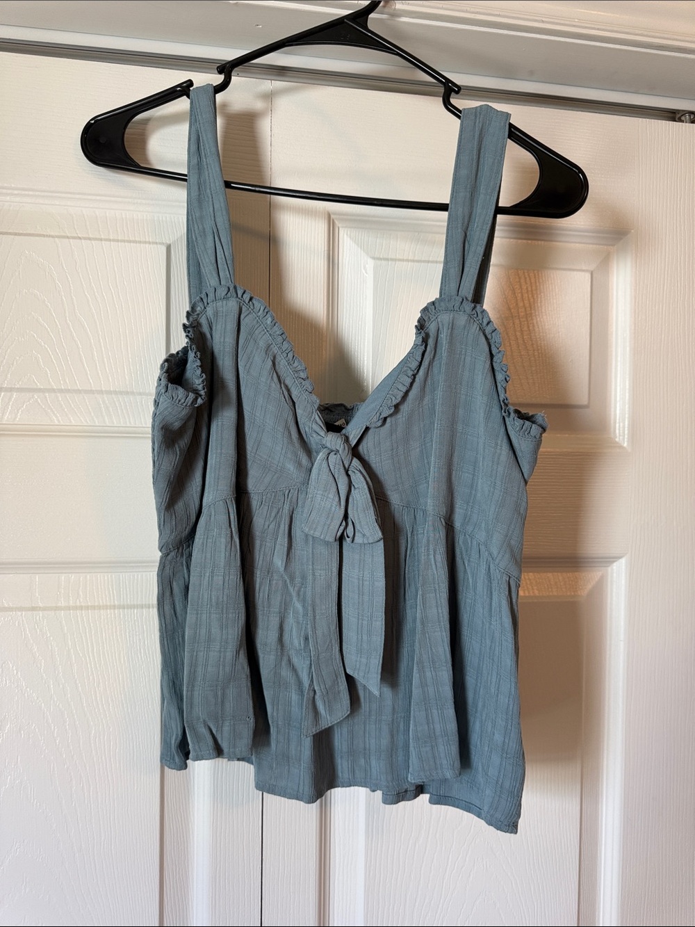 American Eagle Outfitters Dusty Blue Tie-Front Ruffle Tank